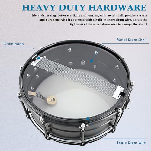 EASTROCK Snare Drum 14 X5.5 Inches Black Matte Finish Professional Snares for Drummer, Adult, Advanced Drum Set Snare Drums (Black) - Image 5