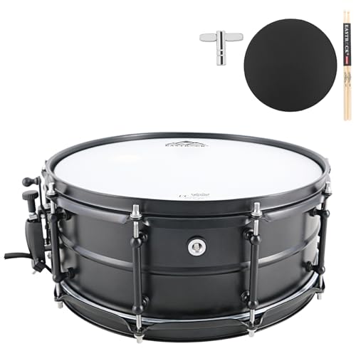 EASTROCK Snare Drum 14 X5.5 Inches Black Matte Finish Professional Snares for Drummer, Adult, Advanced Drum Set Snare Drums (Black) - Image 1