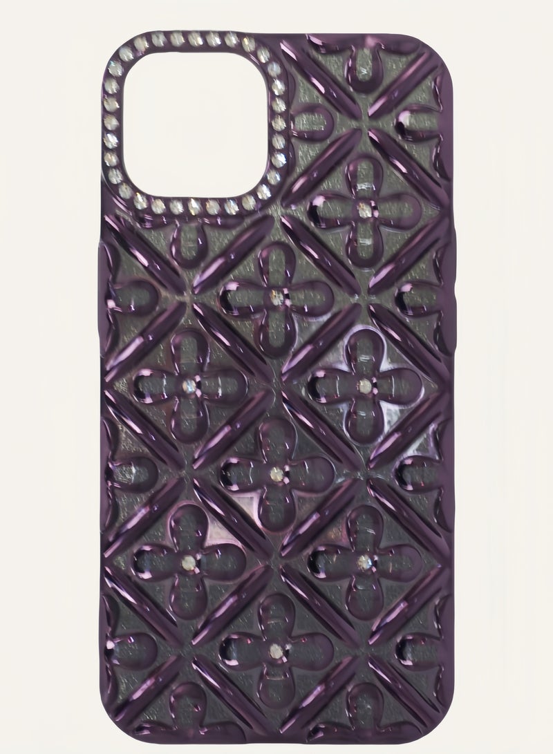 Trendy iPhone 13/14 Case: Glitter Gradient Metal Cover with Lucky 4-Leaf Clover | Shockproof - Image 1