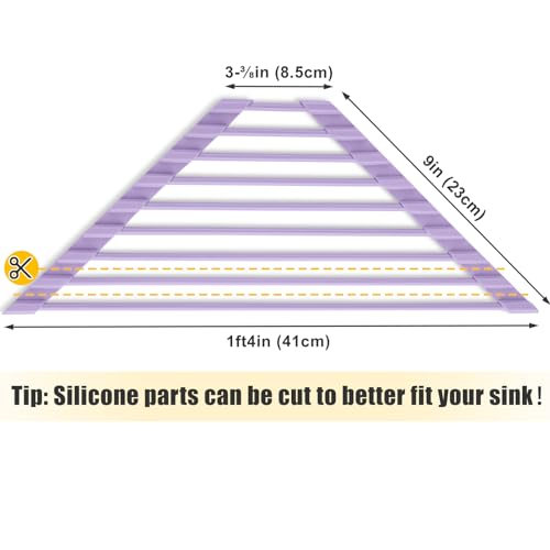 Tomorotec Compact Silicone-Coated Triangle Dish Drying Rack for Sink Corner - Foldable Stainless Steel Over-The-Sink Organizer and Storage Shelf (Light Purple) - Image 5