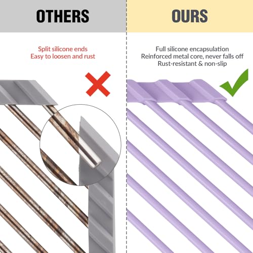 Tomorotec Compact Silicone-Coated Triangle Dish Drying Rack for Sink Corner - Foldable Stainless Steel Over-The-Sink Organizer and Storage Shelf (Light Purple) - Image 2