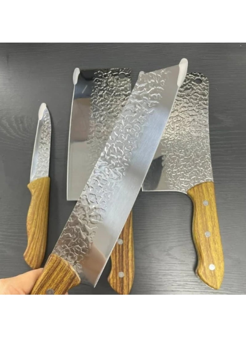 LIMITLESS Limitless 4 Piece Kitchen Butcher Knife Set, Chef Knife with Wooden Handle, Boning Knife, Hand-Forged Stainless Steel Bone Carving Knife, Slicing Knife for Kitchen, Camping, BBQ  - Image 3