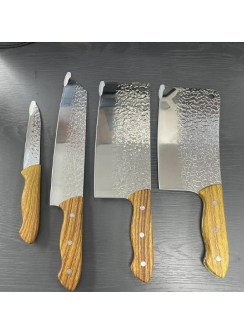 LIMITLESS Limitless 4 Piece Kitchen Butcher Knife Set, Chef Knife with Wooden Handle, Boning Knife, Hand-Forged Stainless Steel Bone Carving Knife, Slicing Knife for Kitchen, Camping, BBQ  - Image 4