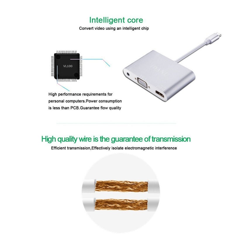 Microware Type C to HDMI 4K VGA Adapter with Audio, USB 3.1 Type C (USB-C) to VGA HDMI UHD with Audio Converter Adaptor - Image 3