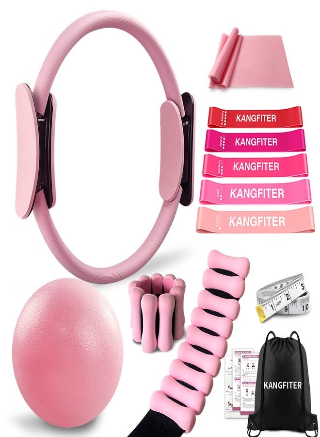 KANGFITER Pilates Ring Set 11 PCS, Magic Circle Yoga Ring, Pilates Ball, Adjustable Ankle Wrist Weights, Resistance Bands, Tape Measure, Pilates Kit Equipment Accessories for Women Home Workouts Yoga - Image 1