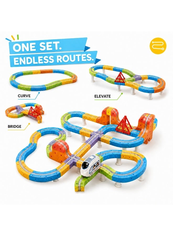 GRAFLO 65PCS Magnetic Electric Train Building Blocks Set - STEM Educational toy for Kids, Construction Stacking Toy with Train Cars, Tracks & Figures, Gift for Boys & Girls Ages 3-8 - Image 4