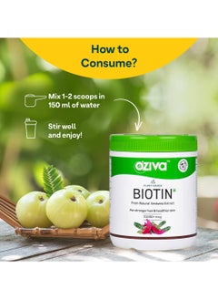 OZiva Plant Based Biotin for Hair Growth| Biotin Powder for Increased Hair Density, Shinier Hair, Healthier Skin & Nails (With Silica, Sesbania Agati), Certified Clean & Vegan, 125g (Classic)  - Image 2