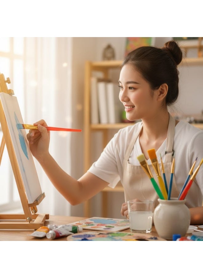 Boyixuan 5 Pcs Flat Paint Brushes Set – Nylon Bristle Painting Brushes with Wooden Handles & Gold Ferrules, Assorted Sizes for Acrylic, Watercolor & Oil Painting – Perfect Art Gift for Artists & Students (Multi-colour) - Image 2