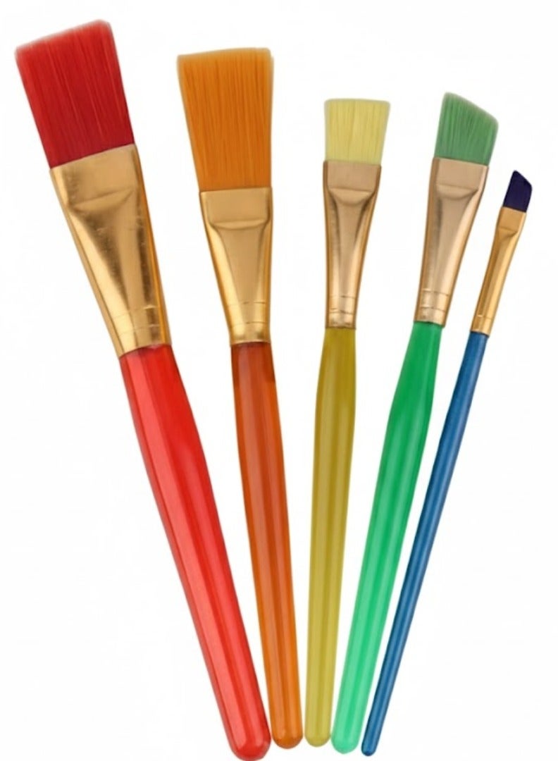 Boyixuan 5 Pcs Flat Paint Brushes Set – Nylon Bristle Painting Brushes with Wooden Handles & Gold Ferrules, Assorted Sizes for Acrylic, Watercolor & Oil Painting – Perfect Art Gift for Artists & Students (Multi-colour) - Image 1