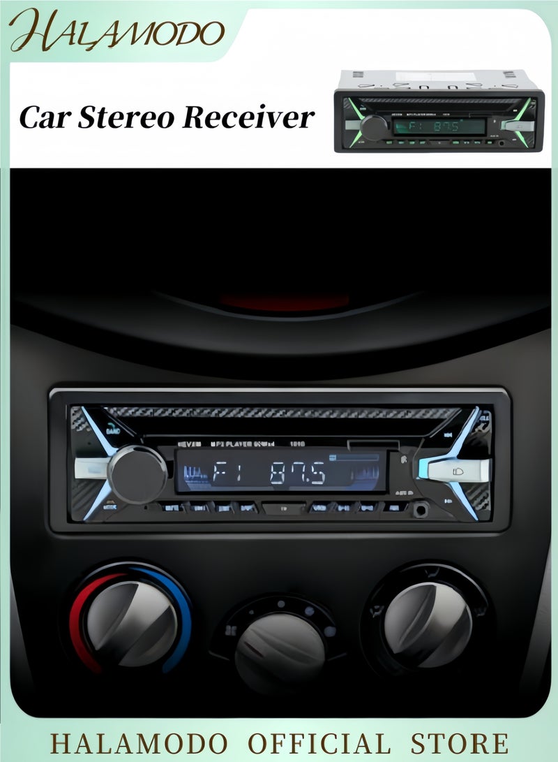 HALAMODO Bluetooth Car Stereo Receiver with USB Port & Digital LCD Display Bluetooth Hands Free Calling FM Car Radio Multi Functional Car Bluetooth MP3 Player with Remote Control USB Quick Charge - Image 1