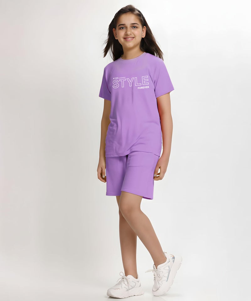 KYDA KIDS® Girls 100% Cotton Bio Washed Printed T-Shirt and Shorts Co-ords Clothing Set | Premium Soft & Breathable Summer Casual Comfort Outfit for Girls - Image 4