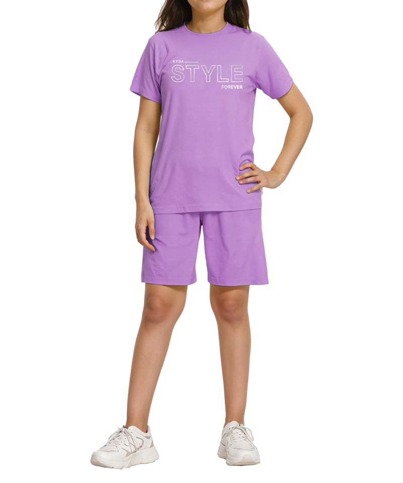 KYDA KIDS® Girls 100% Cotton Bio Washed Printed T-Shirt and Shorts Co-ords Clothing Set | Premium Soft & Breathable Summer Casual Comfort Outfit for Girls - Image 1