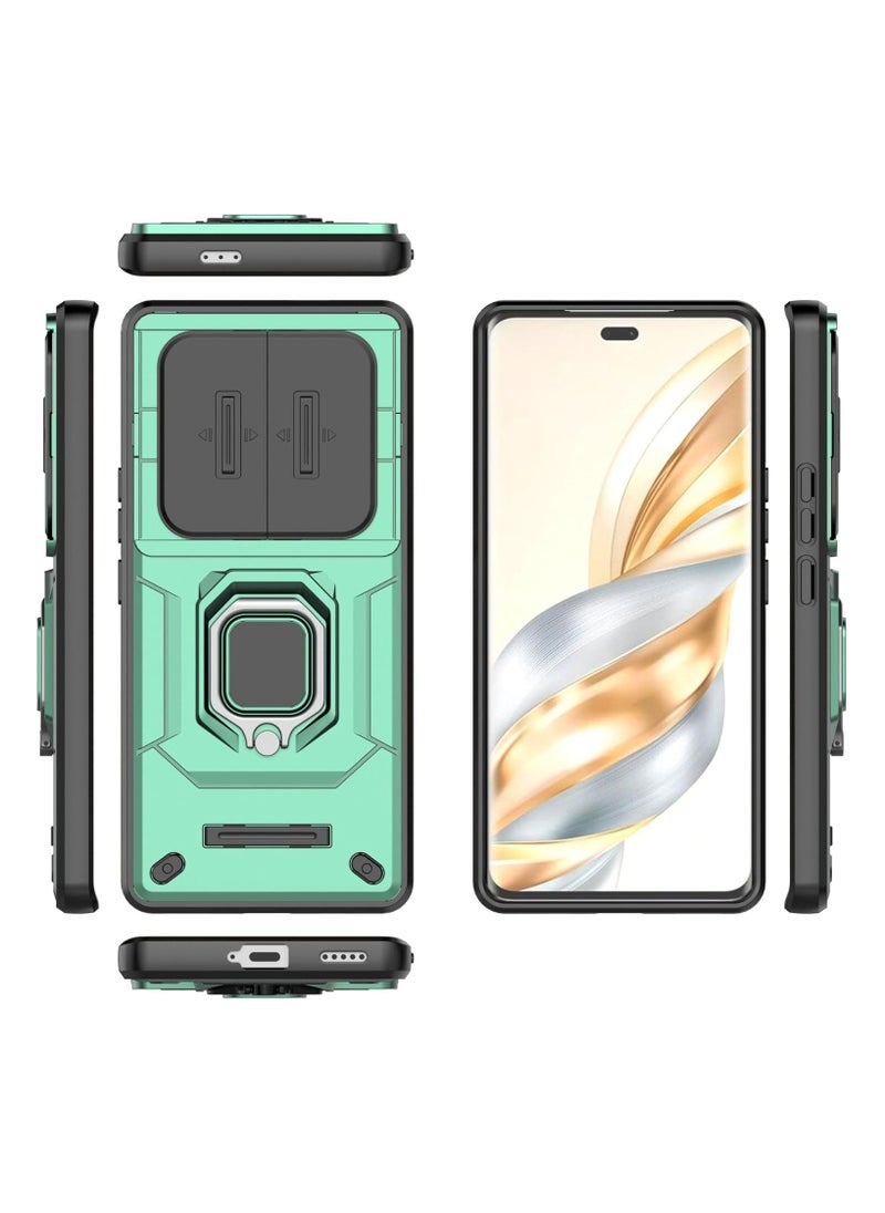 Case Compatible with Honor X9c 5G Case 360° Metal Ring Magnetic Kickstand Shell with Lens Slide Window TPU+PC Armor Shockproof Protective Cover