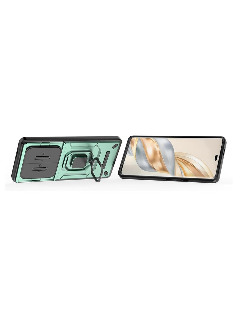 Case Compatible with Honor X9c 5G Case 360° Metal Ring Magnetic Kickstand Shell with Lens Slide Window TPU+PC Armor Shockproof Protective Cover