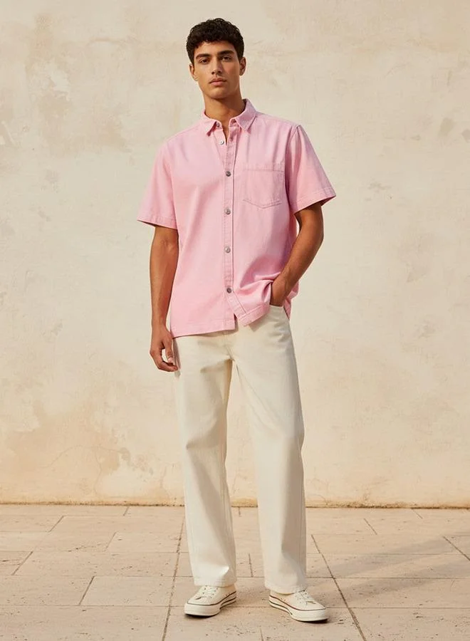 Lee Cooper Pink Lee Cooper Relaxed Fit Collared Short Sleeves Shirt for Men | Best Price UAE
