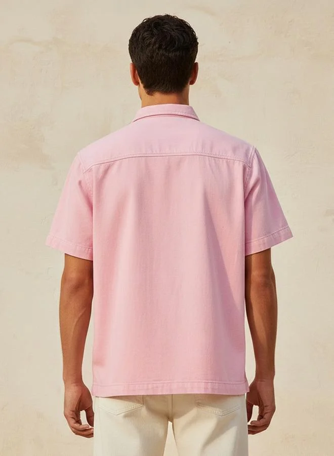 Lee Cooper Pink Lee Cooper Relaxed Fit Collared Short Sleeves Shirt for Men | Best Price UAE