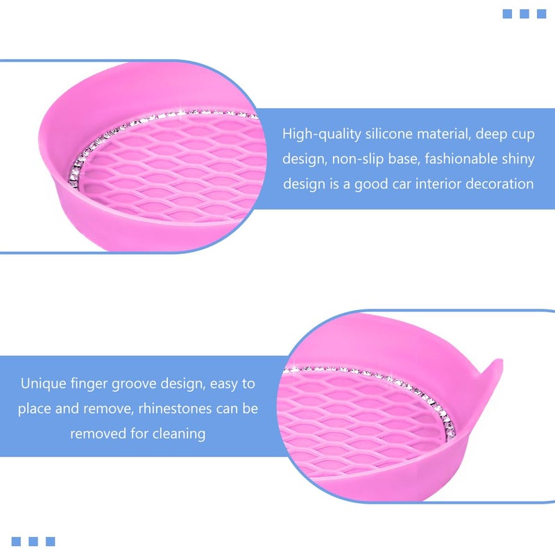 NYTKL 2 PCS Bling Car Cup Coaster, Crystal Rhinestone Cup Holder Insert for Car Interior Decoration, Non Slip Shockproof Silicon Sparkly Drink Met Universal for Most Vehicles (Pink) - Image 3