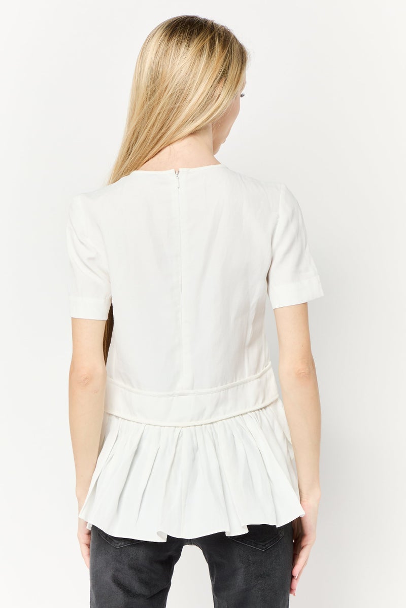 STELLA MCCARTNEY Women Round Neck Short Sleeve Pleated Top, White  - Image 4