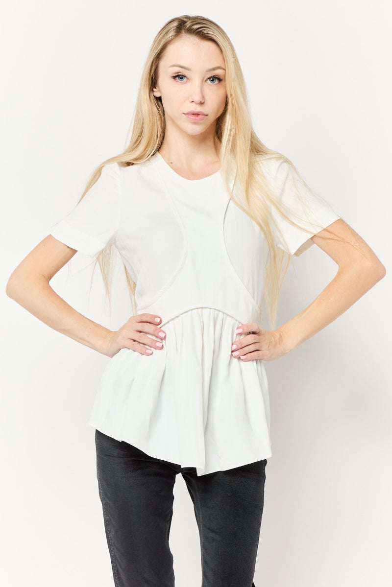 STELLA MCCARTNEY Women Round Neck Short Sleeve Pleated Top, White  - Image 1