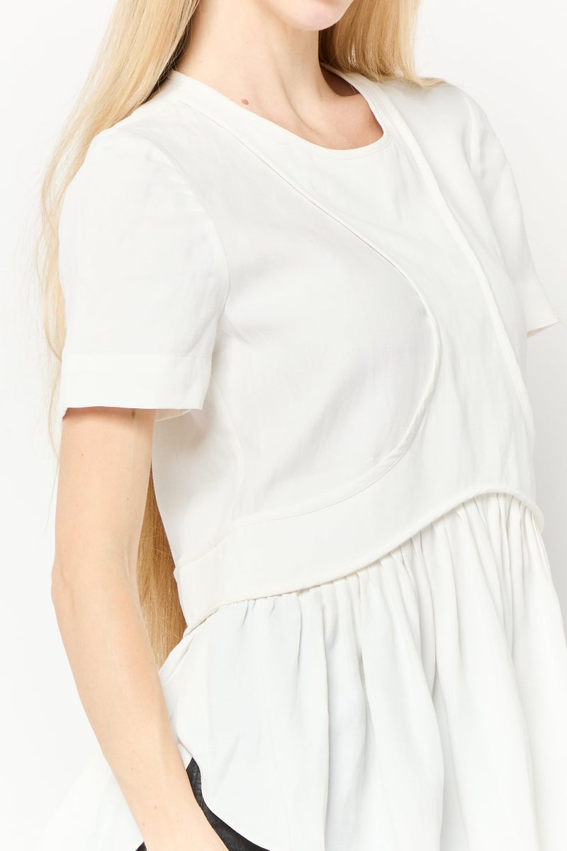 STELLA MCCARTNEY Women Round Neck Short Sleeve Pleated Top, White  - Image 3