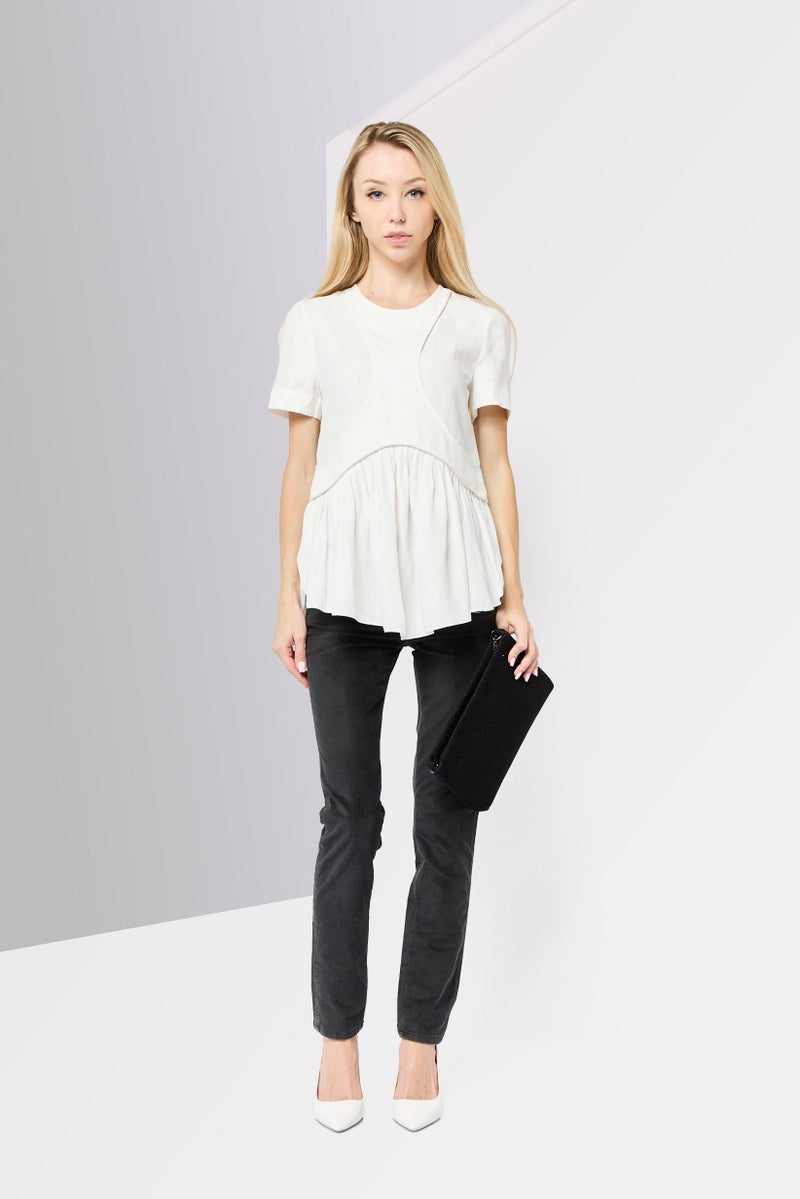 STELLA MCCARTNEY Women Round Neck Short Sleeve Pleated Top, White  - Image 2