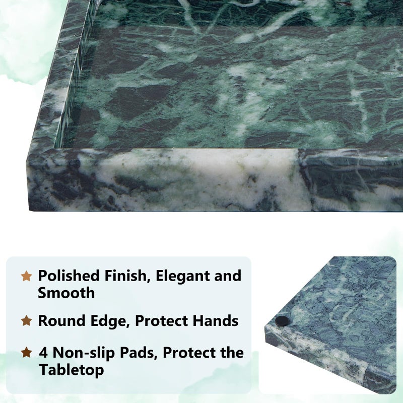 Zilukar Real Natural Marble Tray for Bathroom, Vanity, Kitchen and Desktop, Rectangle Genuine Marble Stone Tray for Jewelry, Cosmetics, Candles, Lotion, Perfume (Snowflake-Green, 12" x 8" x 1.2") - Image 3