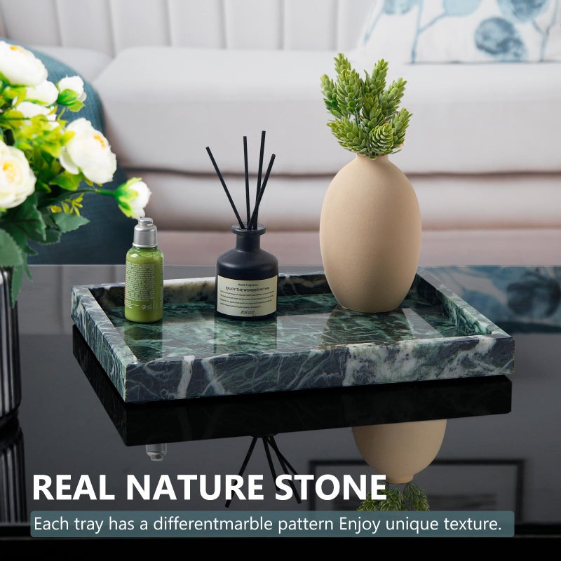 Zilukar Real Natural Marble Tray for Bathroom, Vanity, Kitchen and Desktop, Rectangle Genuine Marble Stone Tray for Jewelry, Cosmetics, Candles, Lotion, Perfume (Snowflake-Green, 12" x 8" x 1.2") - Image 4