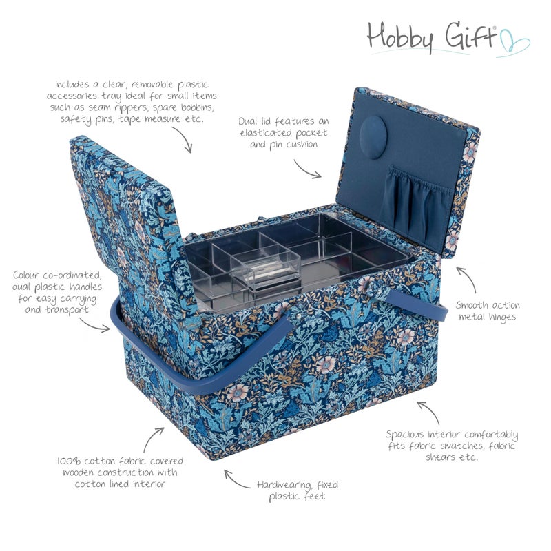 Hobby Gift Large Twin Lid Sewing Box Craft Storage Box with Handle Internal Tray Pin Cushion and Pockets for Sewing Knitting and Hobby Supplies - Image 2