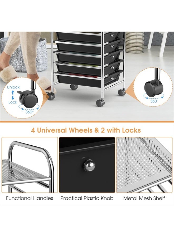 OFFICEJOY Storage Cart, Rolling Utility Cart with 10 Drawers, Portable Handles & Lockable Wheels, Mobile Paper Toys Storage Organizer Large Capacity for Home Office School Teacher (Black) - Image 4
