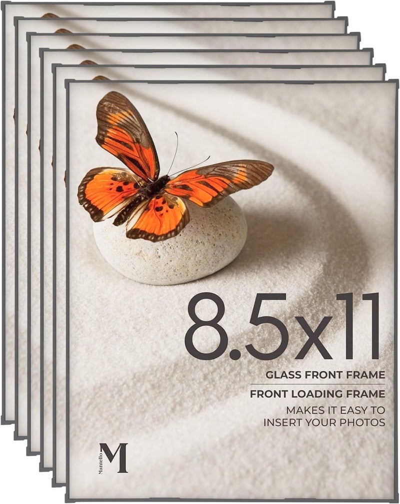 MANTELLO ESSENTIALS 8.5 by 11 picture frame 6 PACK 8.5 x 11 frame Front Loading picture frames 8.5 x 11 Pictures Documents Certificates Diplomas, And More - Image 1