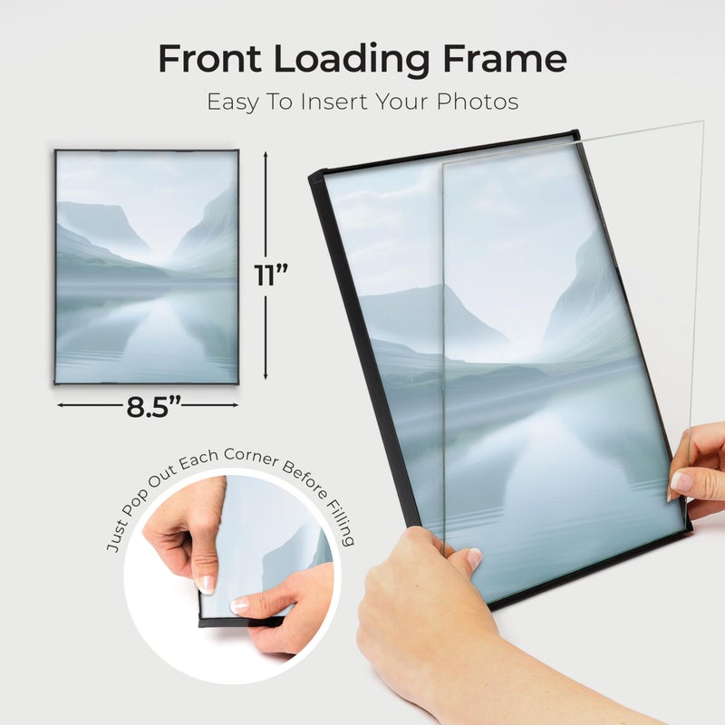 MANTELLO ESSENTIALS 8.5 by 11 picture frame 6 PACK 8.5 x 11 frame Front Loading picture frames 8.5 x 11 Pictures Documents Certificates Diplomas, And More - Image 5