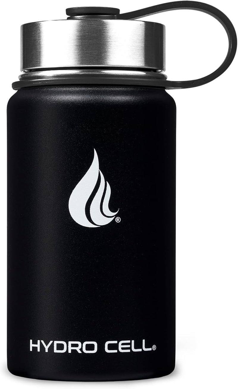 HYDRO CELL Stainless Steel Insulated Water Bottle with Straw - For Cold & Hot Drinks - Metal Vacuum Flask with Screw Cap and Modern Leakproof Sport Thermos for Adults (Black 14oz) - Image 2