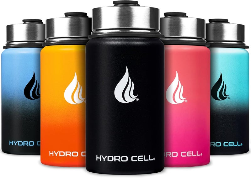 HYDRO CELL Stainless Steel Insulated Water Bottle with Straw - For Cold & Hot Drinks - Metal Vacuum Flask with Screw Cap and Modern Leakproof Sport Thermos for Adults (Black 14oz) - Image 1