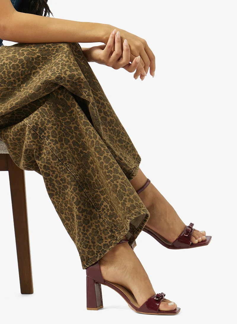 Glamorous BURGUNDY Wide Fit Low Block Ankle Strap Heeled Sandals for Women | Best Price UAE