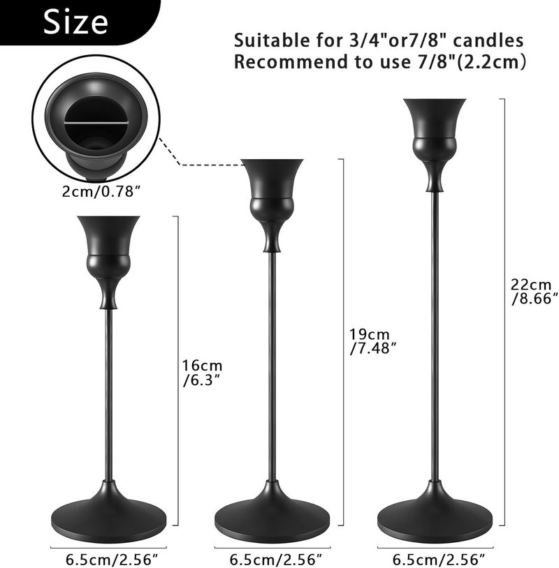 SHOWIN Anti slip Candlestick Holders Black, 6 Packs Taper Candle Holder for Candlesticks, Candle Sticks Holder Decor for Home Decor Integrated practical design - Image 3