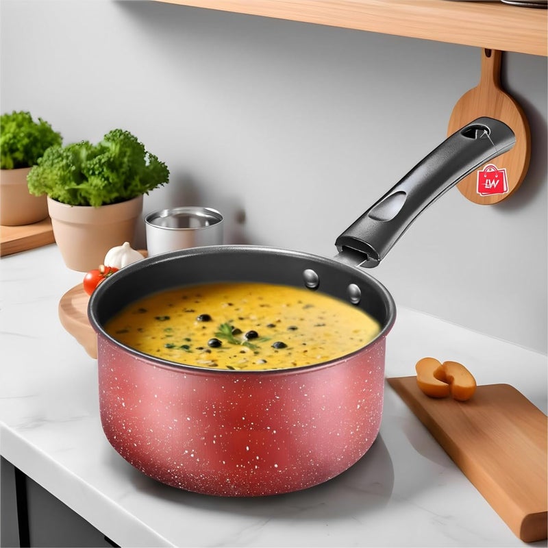 LAZYwindow Nonstick Sauce Pan, Dia - 16 cm, 1.5L (Base Colour Maroon) - Image 2