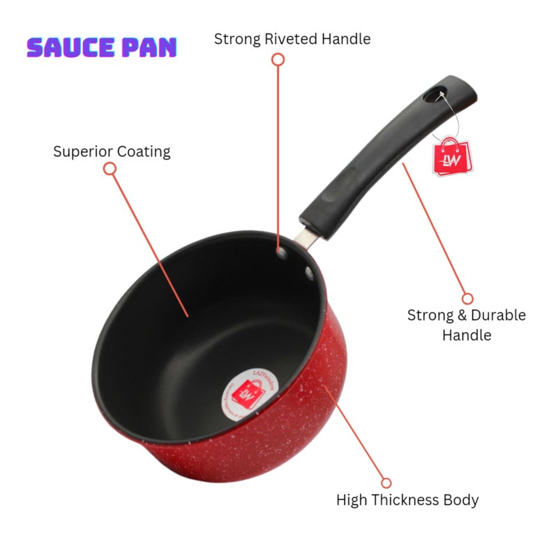 LAZYwindow Nonstick Sauce Pan, Dia - 16 cm, 1.5L (Base Colour Maroon) - Image 4