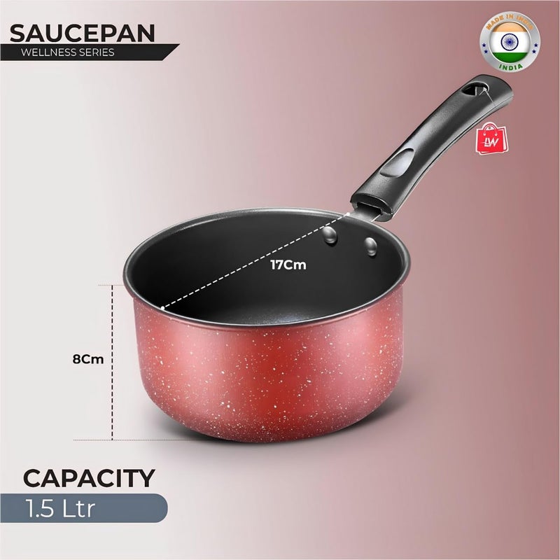 LAZYwindow Nonstick Sauce Pan, Dia - 16 cm, 1.5L (Base Colour Maroon) - Image 3