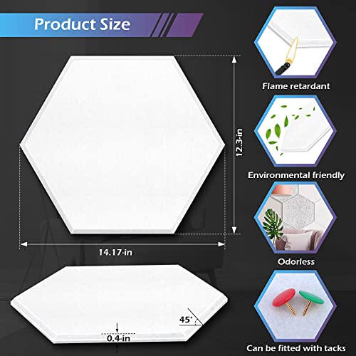 DEKIRU 12 Pack Self adhesive Hexagon Acoustic Panels Sound Proof Foam Panels, 14 X 13 X 0.4 Inches Soundproof Wall Panels For Office Ceiling &Door (White) - Image 4