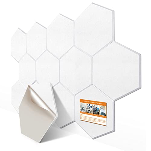 DEKIRU 12 Pack Self adhesive Hexagon Acoustic Panels Sound Proof Foam Panels, 14 X 13 X 0.4 Inches Soundproof Wall Panels For Office Ceiling &Door (White) - Image 1