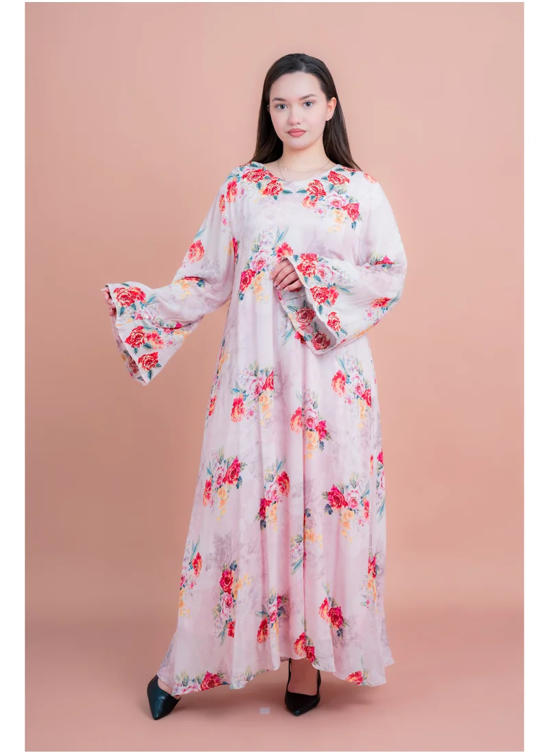 IKKXA Floral Printed Long Sleeve Jalabiya IK6010 Pink
