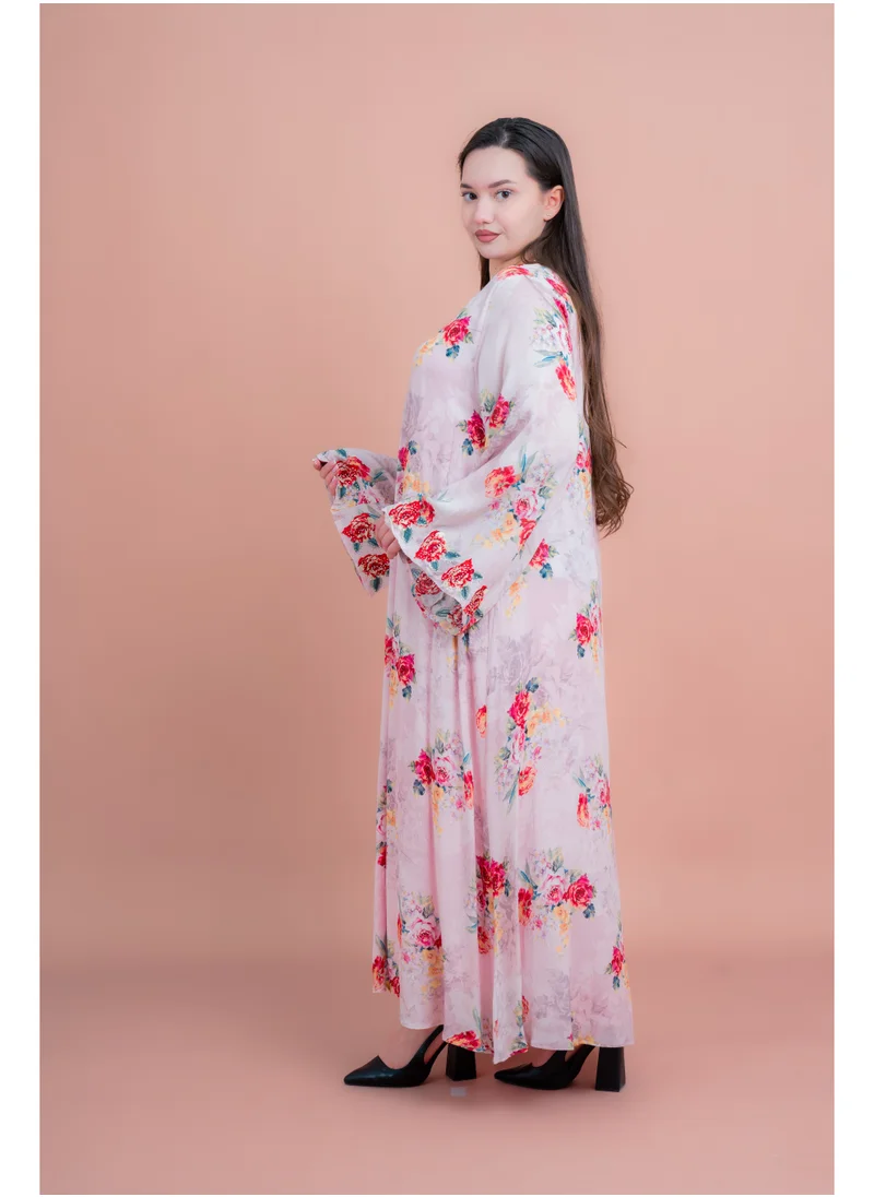 IKKXA Floral Printed Long Sleeve Jalabiya IK6010 Pink