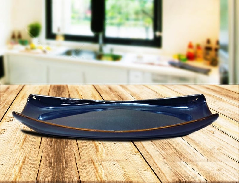 Lemon Tree Rectangle Ceramic Stoneware Serving Platter for Serving Snacks or Fancy Buffet Blue - Image 1