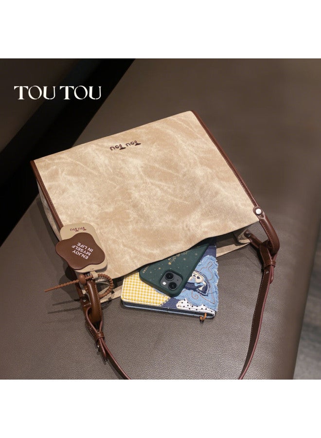 Toutou Contrasting Color Large Capacity Commuter Suede Lazy Tote Bag, Big Bag For Women's Birthday, Cross-year Gift For Girlfriend In Horse Year