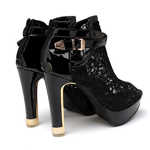 getmorebeauty Women's Pretty Lace Flowers Open Toes High Heels Ankle Boots (US 10, Black) - Image 5
