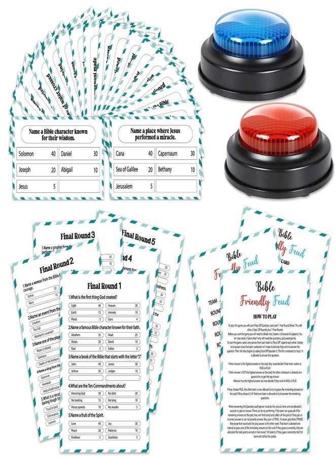Oitnlaughter Christian Bible Friendly Feud Game with 2 Buzzers Religious Trivia Quiz Card Board Game Night Church Group Fun Bible Trivia Games for Adults Family Holiday Party Office Class Team Building Activity - Image 1