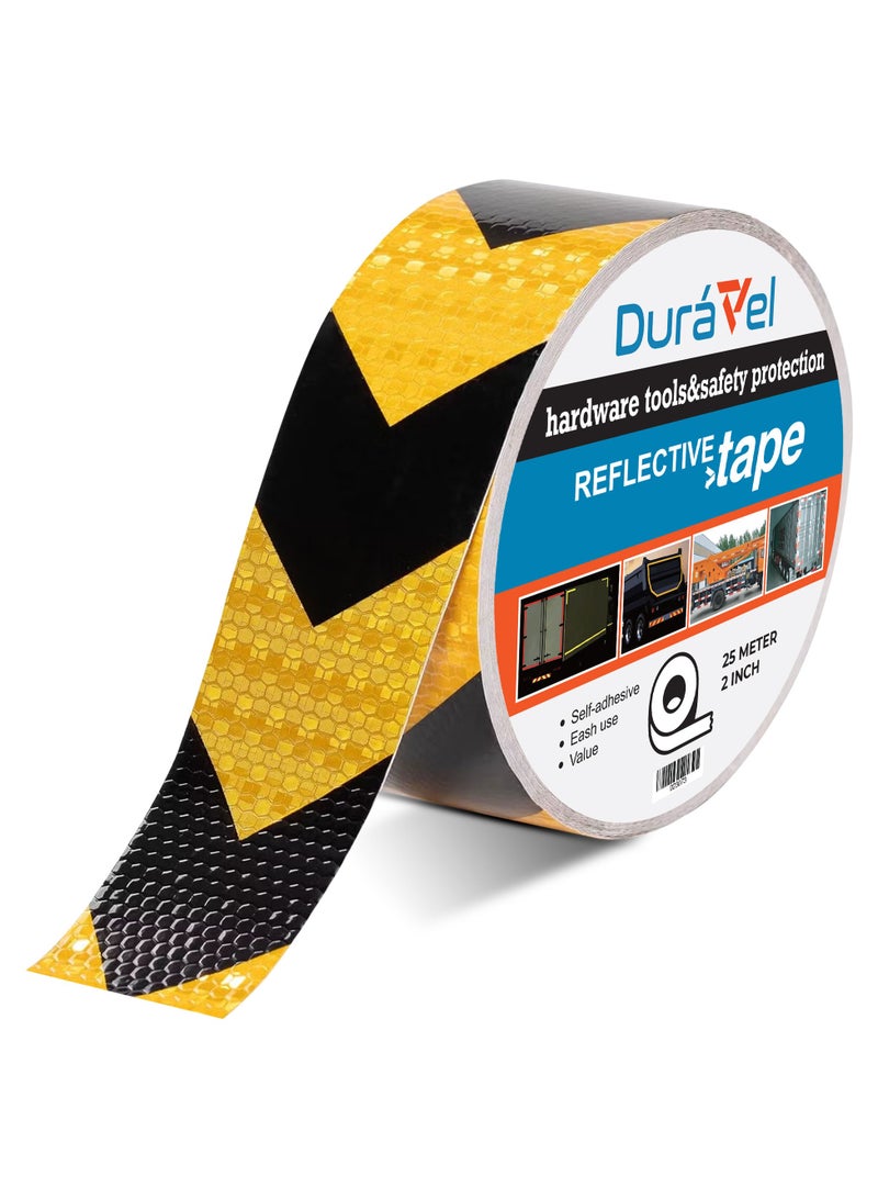 درافل شريط عاكس من دورافيل بنمط شيفرون، مقاوم للماء، عالي الوضوح، شريط لاصق تحذيري من المخاطر للاستخدام الخارجي، مناسب لعلامات الأرضيات، المقطورات، الشاحنات، السيارات، القوارب (أصفر/أسود) - Image 1