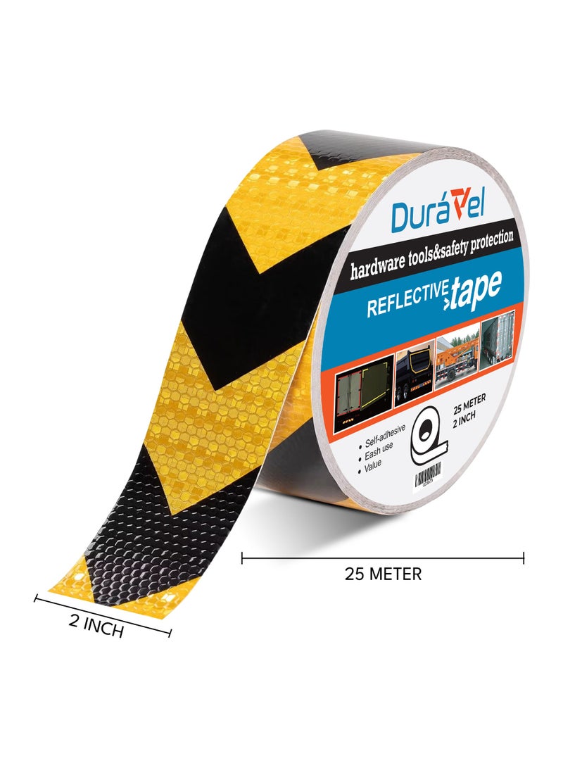 درافل شريط عاكس من دورافيل بنمط شيفرون، مقاوم للماء، عالي الوضوح، شريط لاصق تحذيري من المخاطر للاستخدام الخارجي، مناسب لعلامات الأرضيات، المقطورات، الشاحنات، السيارات، القوارب (أصفر/أسود) - Image 2
