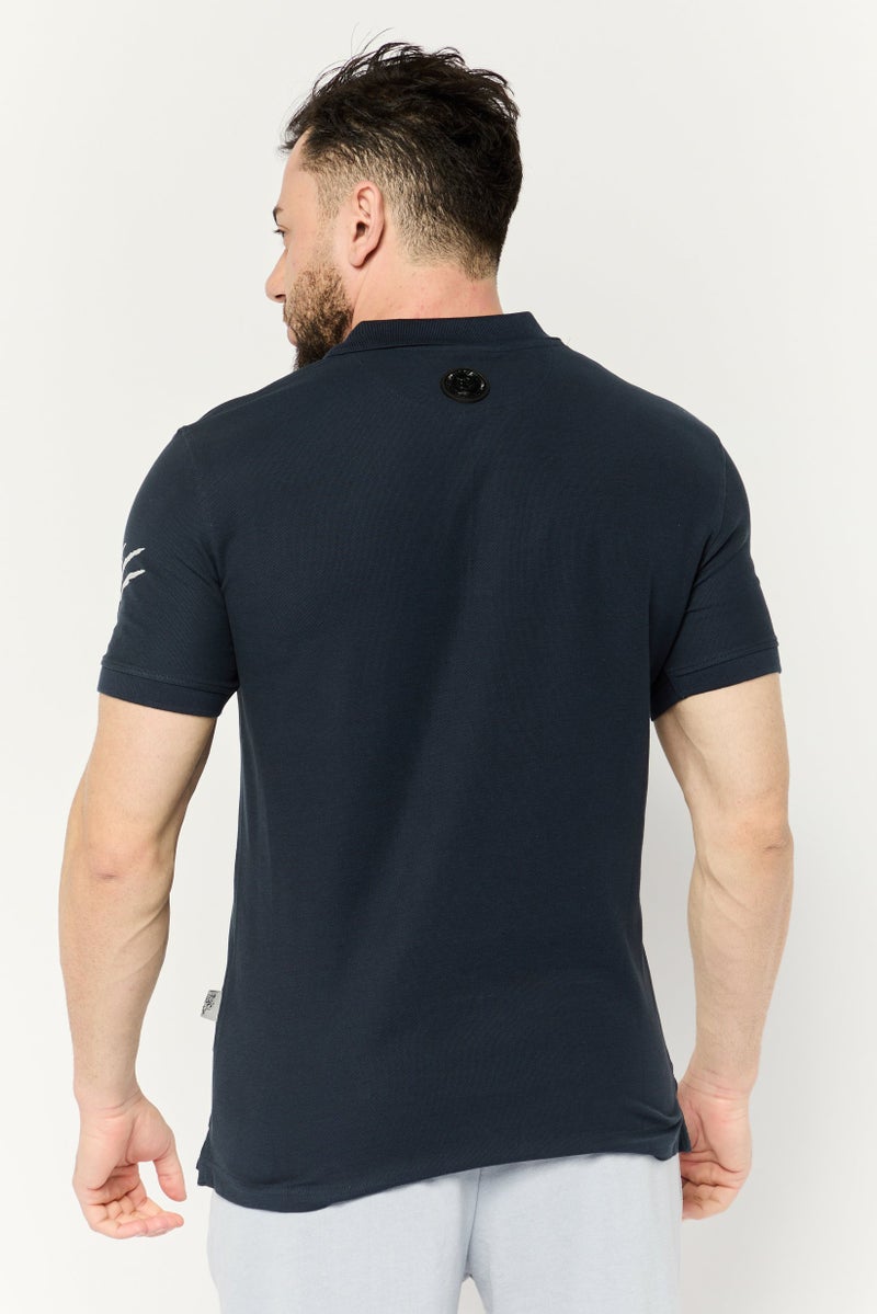 PHILIPP PLEIN Plein Sport Men Sportswear Fit Short Sleeves Outdoor Polo Shirt, Navy - Image 4
