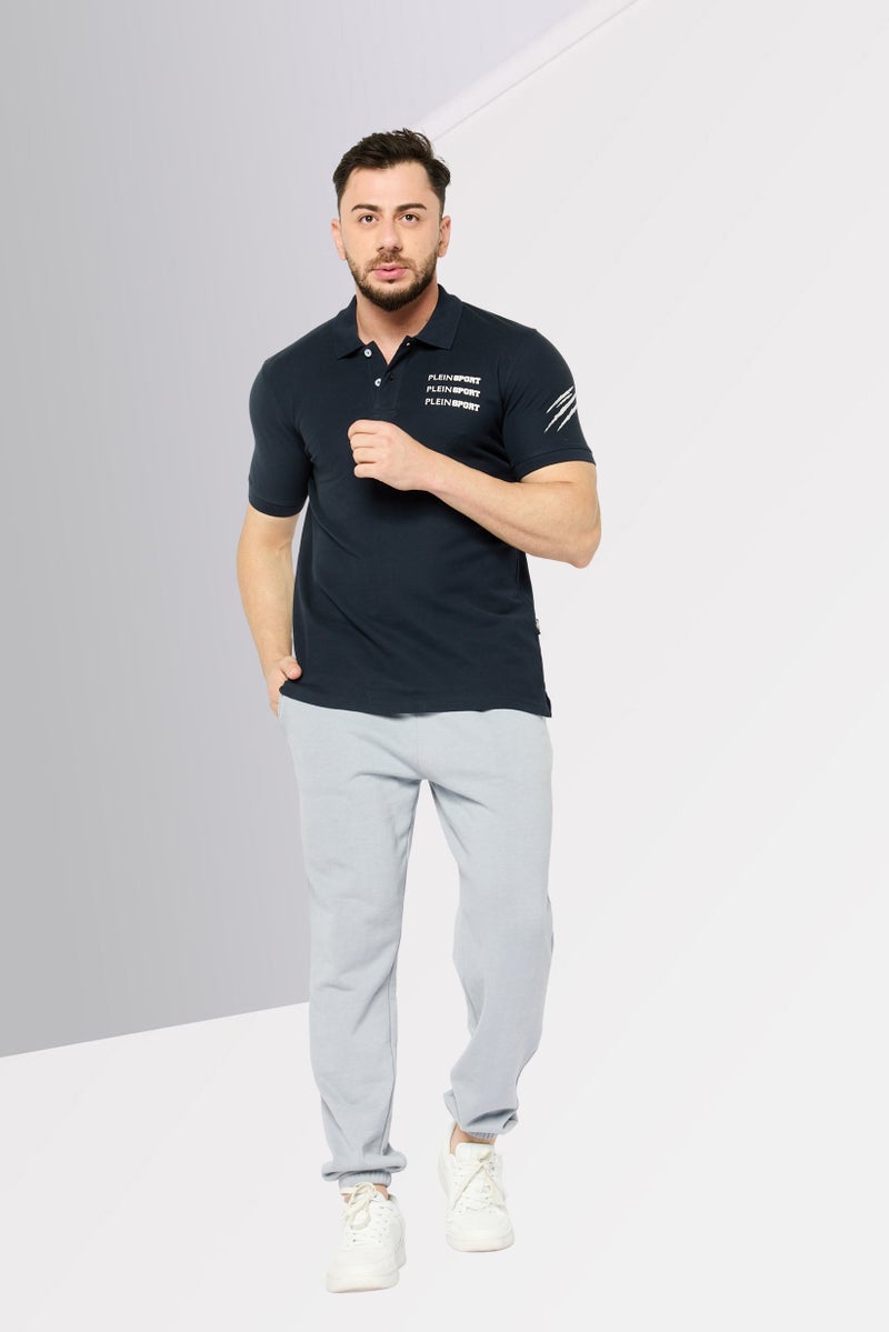 PHILIPP PLEIN Plein Sport Men Sportswear Fit Short Sleeves Outdoor Polo Shirt, Navy - Image 2